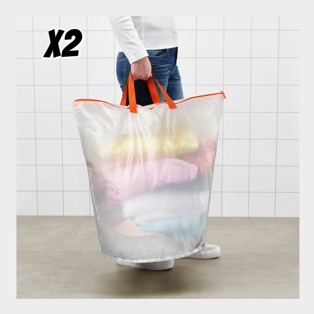 2 Large Laundry Tote Bag with Orange Handles